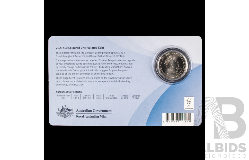 Australian 2023 50c Coloured Coin. Emporer Penguin.