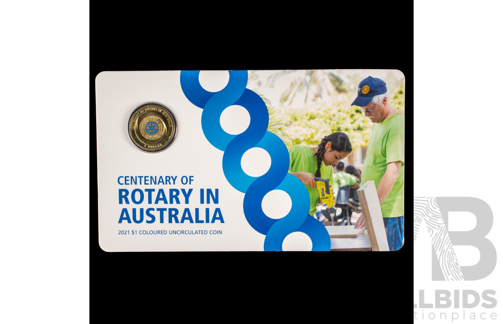 Australian 2021 $1 Coloured Uncirculated Coin. Centenary of Rotary in Australia.
