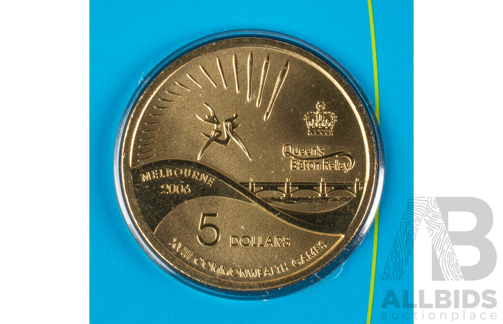 Australian 2006 Four Melbourne Commonwealth Games Carded $5 coins,UNC.