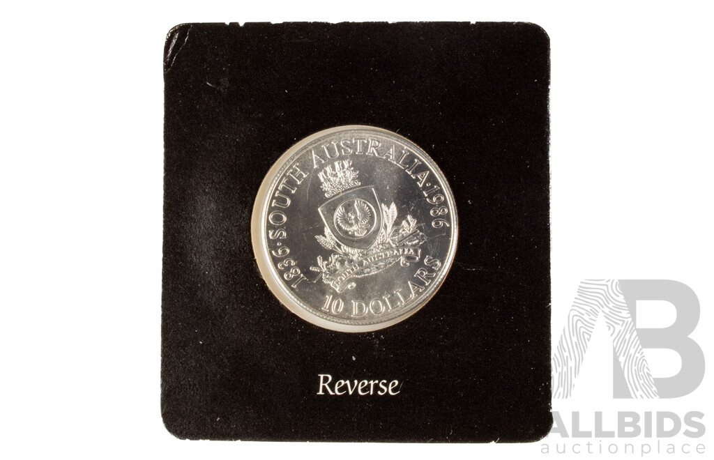 Australian 1986 SA State Coat of Arms $10 Silver Coin.