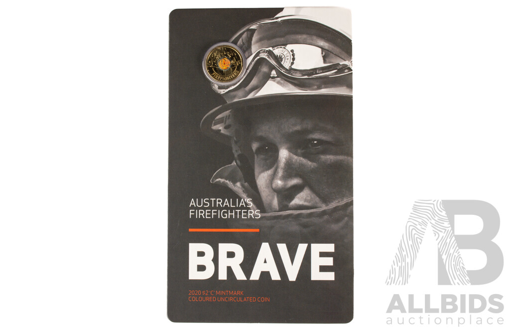 Australian 2020 $2 Coloured Coin, Australian Fire Fighters BRAVE.