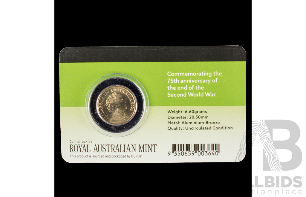 Australian 2020 $2 Coloured Coin, 75 Years End Second World War.