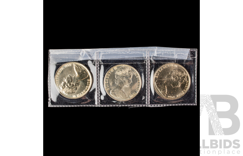 Three Australian 1966 Silver Fifty Cent Coins