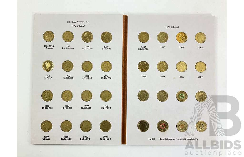 Australian Dansco Two Dollar Coin Album, Consecutive 1988 to 2010, Commemorative Lest We Forget, Remembrance, Olympics