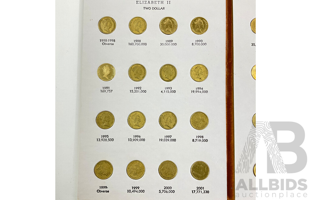 Australian Dansco Two Dollar Coin Album, Consecutive 1988 to 2010, Commemorative Lest We Forget, Remembrance, Olympics