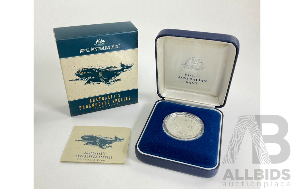 Australian RAM 1996 Sterling Silver $10 Proof Coin. Southern Right Whale