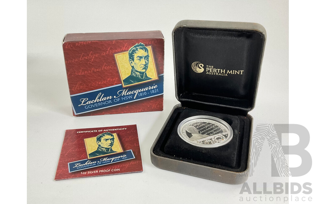 Australian Perth Mint 2021 Fine Silver 31g $1 PROOF Coin, Govenor Macquarie.