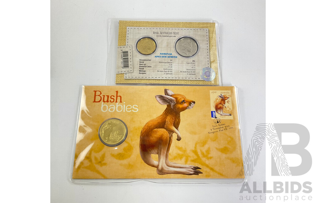 Australian RAM 2011 Australian Wool Two Coin Set. 2011 Perth Mint One Dollar Bush Babies PNC