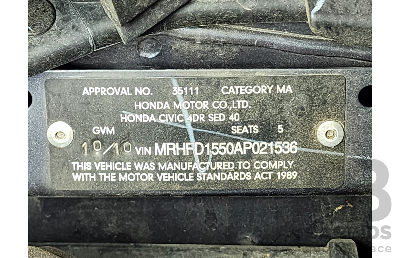 10/2010 Honda Civic Limited Edition MY10 4d Sedan Grey 1.8L