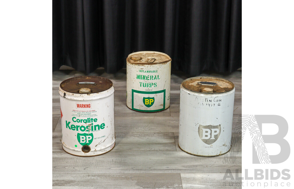Collection of Three Vintage BP Tins Inc Kerosene and Terps