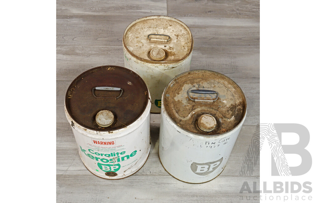 Collection of Three Vintage BP Tins Inc Kerosene and Terps