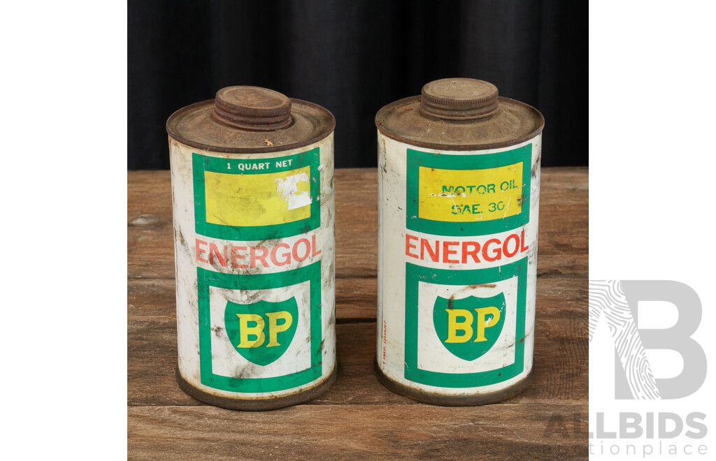 Pair of Vintage BP Energol Motor Oil Tins
