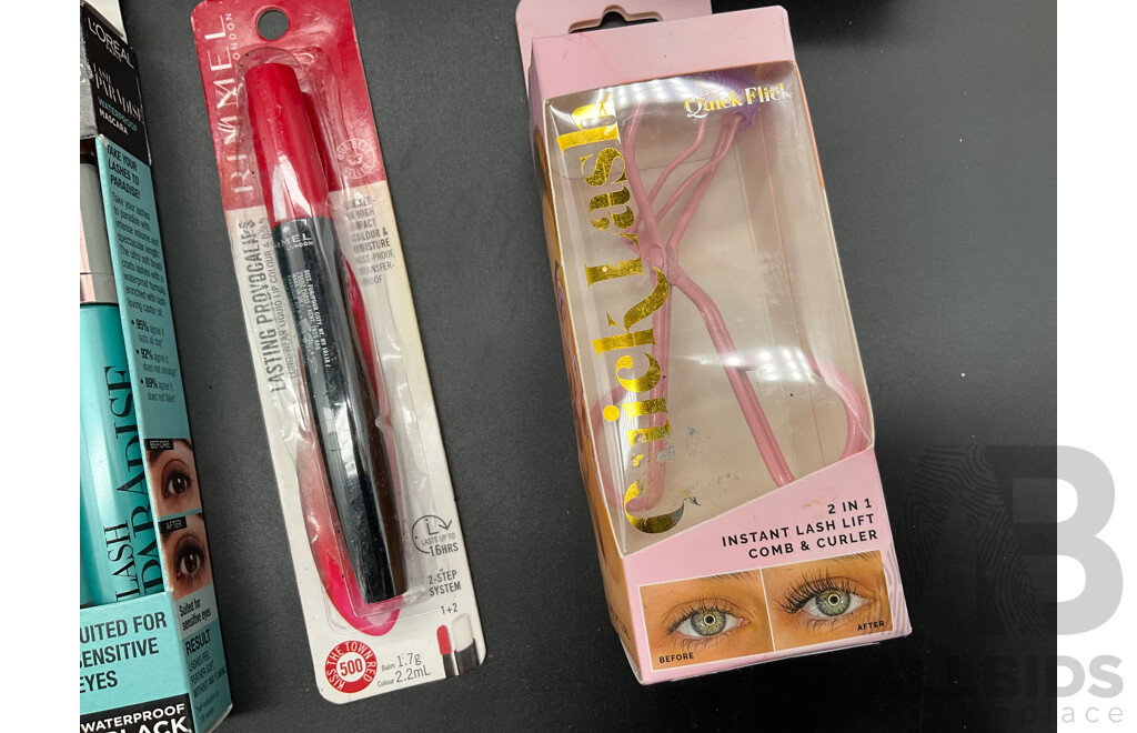 Assorted Cosmetics Including L'OREAL, RIMMEL, MAYBELLINE, REVLON and BONDS Socks - Lot of  9