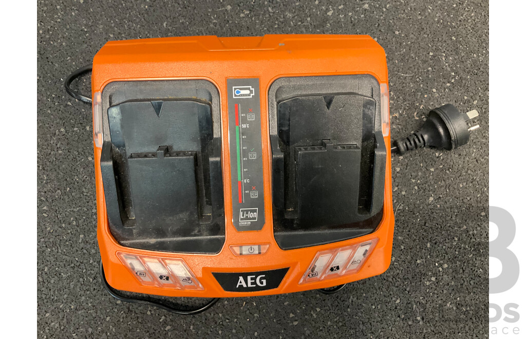 AEG 18V Power Tools - Impact Driver (BBS18C), Angle Grinder (BEWS 18-125X), Battery Charger and Bag - Lot of 4