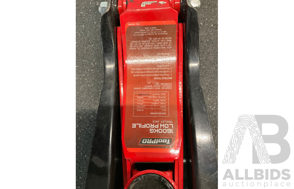 ToolPRO 1600kg Low Profile Hydraulic Trolley Jack