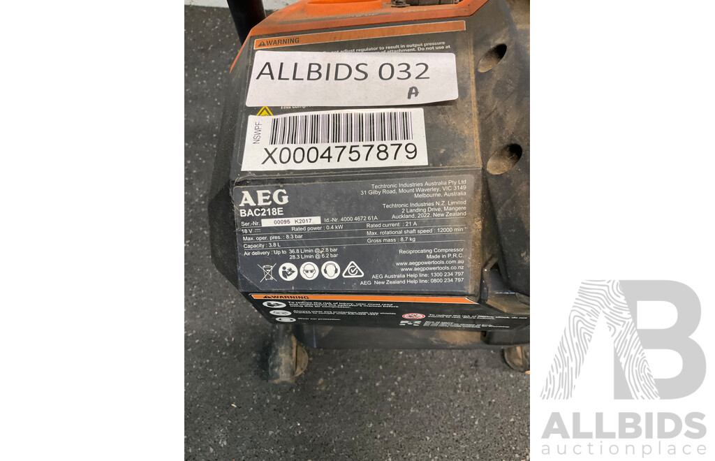 AEG Dual 18V Reciprocating Compressor (BAC218E) - Skin Only