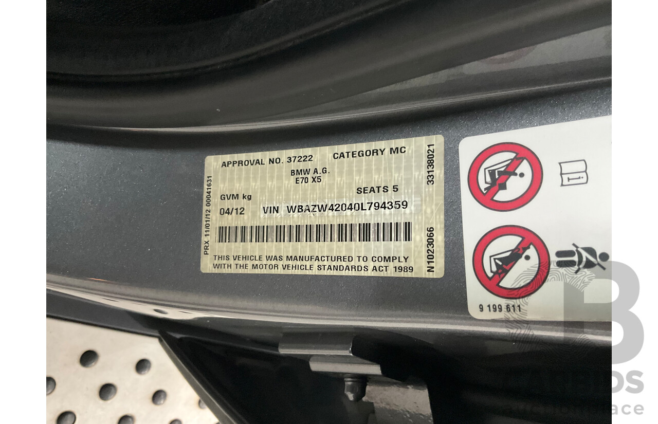 4/2012 BMW X5 xDrive30d E70 MY12 Upgrade 4d Wagon Space Grey Metallic Turbo Diesel 3.0L