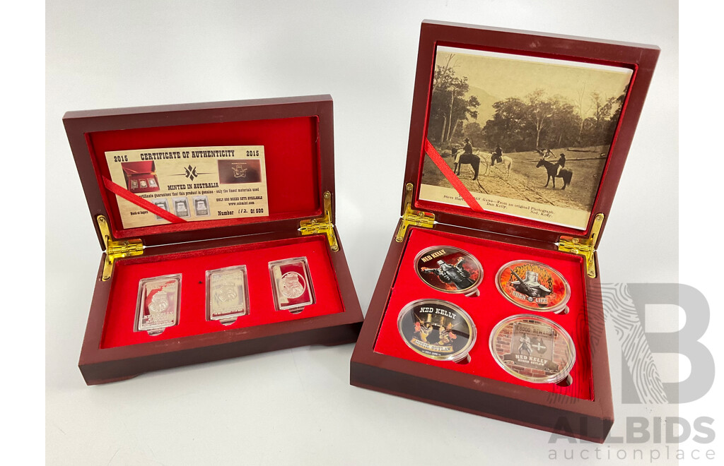 Australian SSB Mint 2015 Ned Kelly Silver Plated Ingots and Boxed Four Coin Set