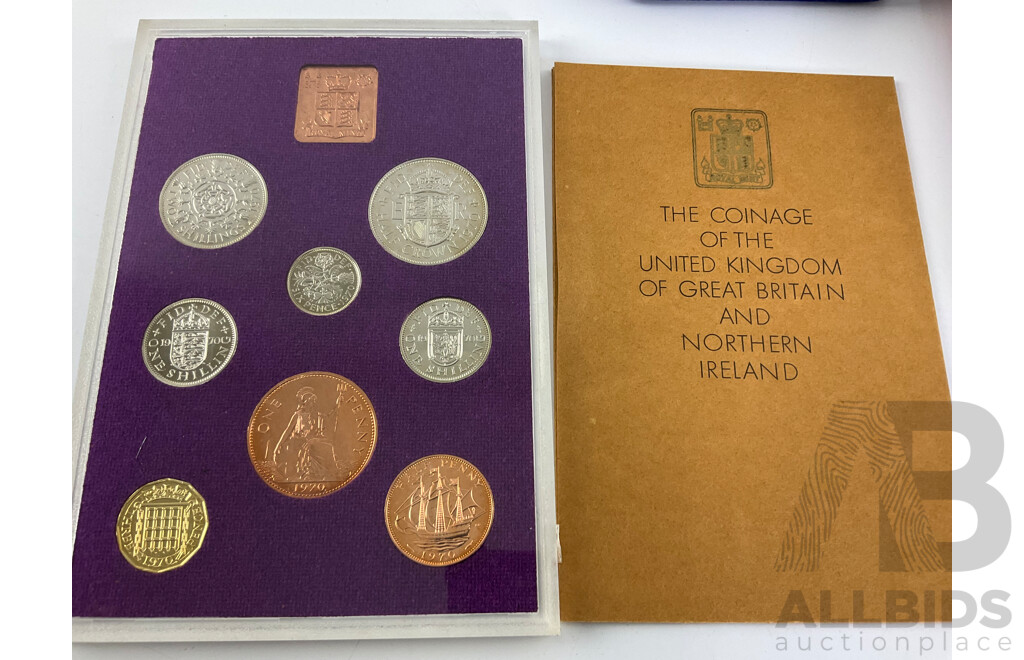 Great Britain and Northern Ireland 1970 Coin Set, Australian 2000 Paralympic Glass Medallion and M.S.B Badge