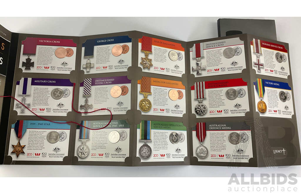 Three Australian RAM ANZAC Coin and Medal Sets Including 2016, 2017, 2018