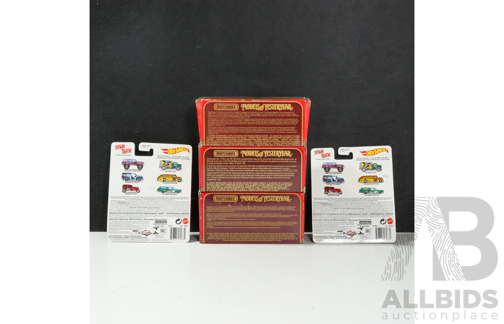 Vintage Matchbox Models of Yesteryear Jaguar SS100, 130 Bugatti Royale, 1930 Mack AC with Hot Wheels 38 Dodge Airflow and Custom 52 Chevy