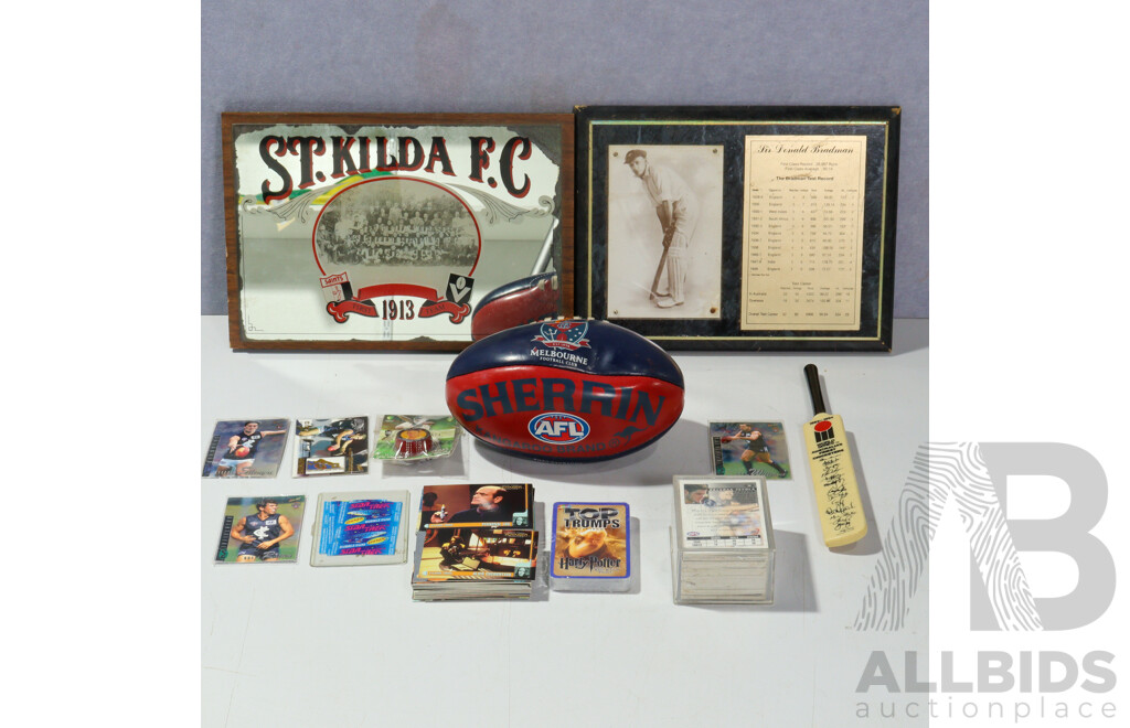 Collectoin Australian Sports Memorabilia Including Trading Cards, St Kilda Mirror and More