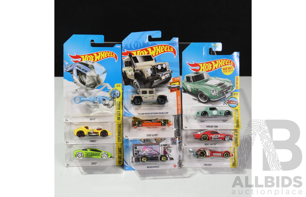 Twenty Boxed Hot Wheels Vehicles Including HW City Works, Experimotors, HW Hot Trucks, Legends of Speed, HW Exotics