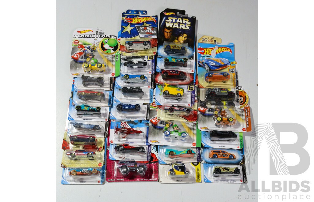Thirty Boxed Hot Wheels Vehicles Including Star Trek, Star Wars, Mario Kart, Batman, Sky Show
