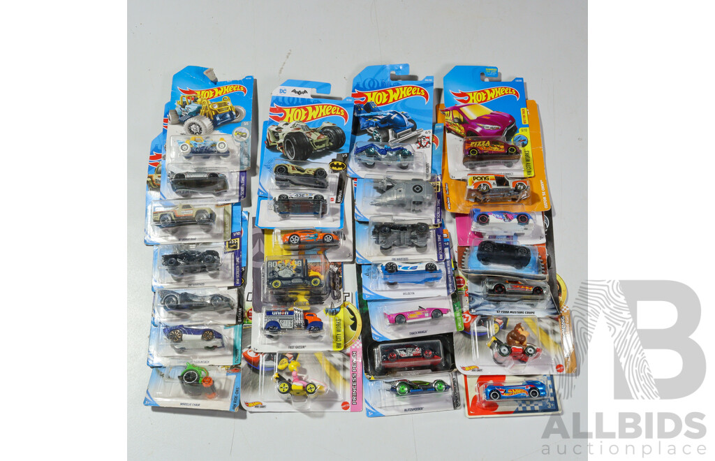 Twenty Seven Boxed Hot Wheels Vehicles Including Mario Kart, Ghost Busters, Super Chromes, Over Watch, HW City Works
