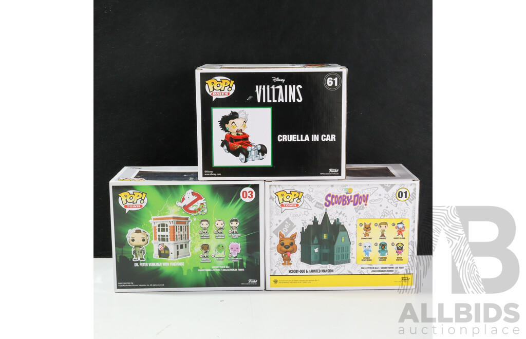Funko Pop! Rides and Town Including Scooby Doo & Haunted Mansion, Cruella in Car and Dr Peter Vankman with Firehouse