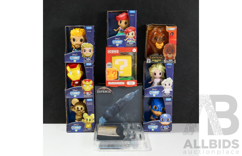 Collection of Ooshies and Icons Including Disney, Marvel and Rocinante