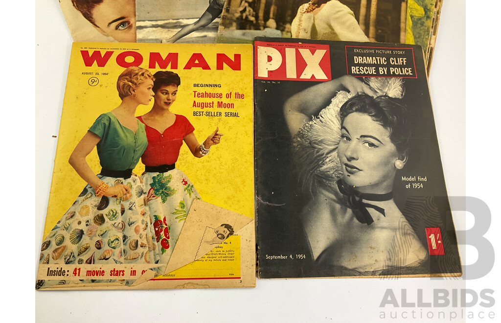 Collection of Australian 1950's Magazine Publications Including Women's Weekly, Pix, A.M - The Australian Magazine, Women and Album of Vintage Photo Album of WW1 Services