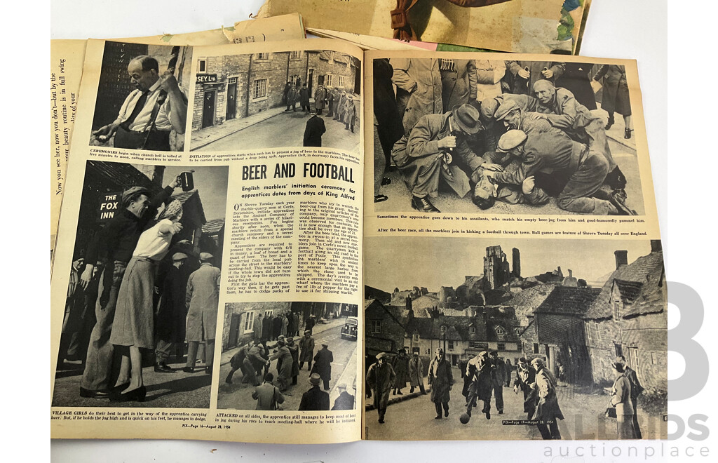 Collection of Australian 1950's Magazine Publications Including Women's Weekly, Pix, A.M - The Australian Magazine, Women and Album of Vintage Photo Album of WW1 Services