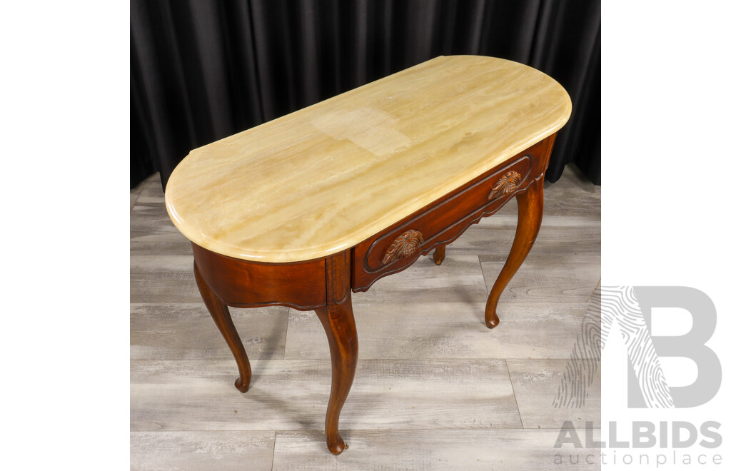 Antique Style Elm Single Drawer Hall Table with Travertine Top