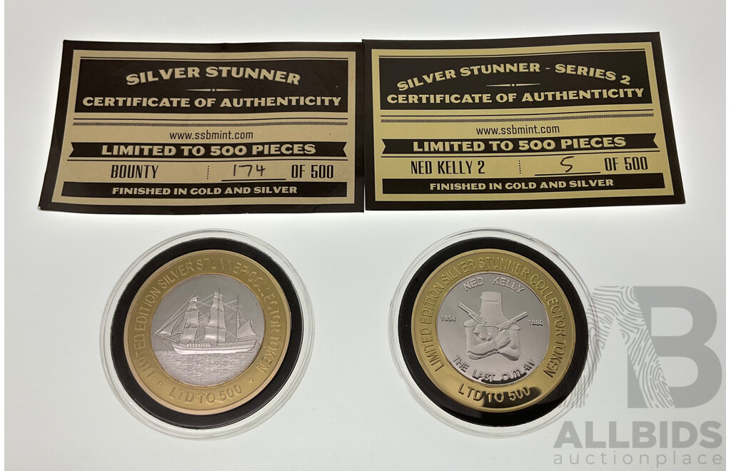 Two Australian Silver Stunner Tokens Including Ned Kelly and the The Bounty