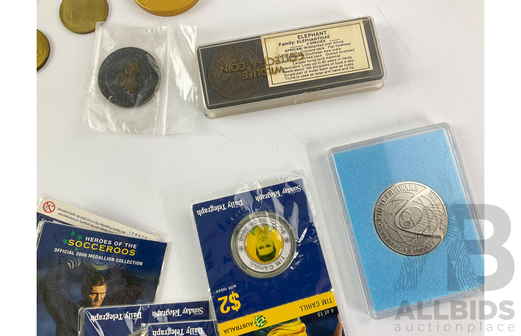 Collection of Commemorative Medallions Including Battle of Britain, Pearl Harbour Raid, French Revolution Melbourne Cup, Australian Endangered Species, Japan Jamboree Pioneer Award, Space Jam and More
