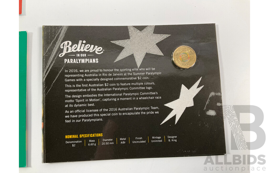 Collection of Australian UNC Coins Including 2018 Gold Plated Fifty Cent, XXI Commonwealth Games, 1984 Seven Coin Set, 2011 Two Coin Set, Australian Wool................