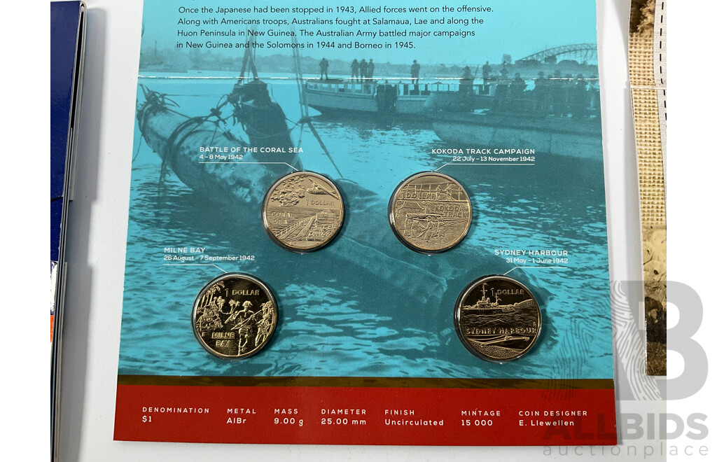 Collection of Australian UNC Coins Including 2018 Gold Plated Fifty Cent, XXI Commonwealth Games, 1984 Seven Coin Set, 2011 Two Coin Set, Australian Wool................