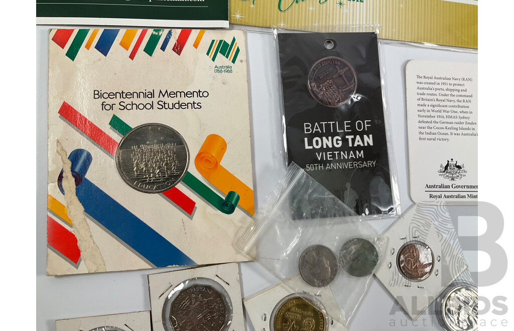 Collection of Australian PNCs Including 2019 Moon Landing, 2008 Centenary of Scouting, 2017 Arthur Streeton and Sidney Nolan, 2009 Dolphins of Australian Coastline, 2012 Merry Christmas, UNC Commemorative Fifty Cent Coins and More