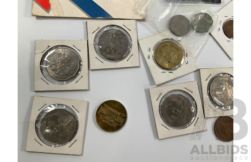 Collection of Australian PNCs Including 2019 Moon Landing, 2008 Centenary of Scouting, 2017 Arthur Streeton and Sidney Nolan, 2009 Dolphins of Australian Coastline, 2012 Merry Christmas, UNC Commemorative Fifty Cent Coins and More