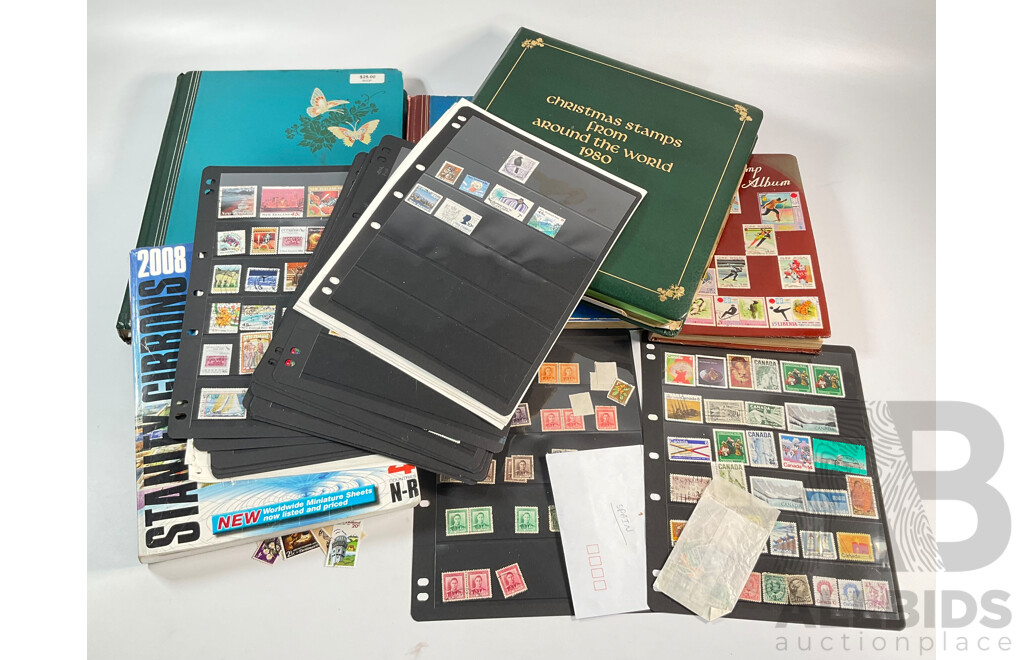 Collection of Stamp Albums Including International, New Zealand Predecimal to 1990's, 1980 Christmas Stamps From Around the World, Stanley Gibbons 2008 Stamps of the World Catalogue