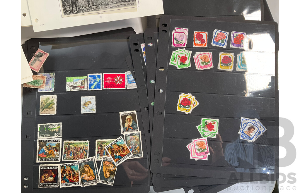 Collection of Stamp Albums Including International, New Zealand Predecimal to 1990's, 1980 Christmas Stamps From Around the World, Stanley Gibbons 2008 Stamps of the World Catalogue