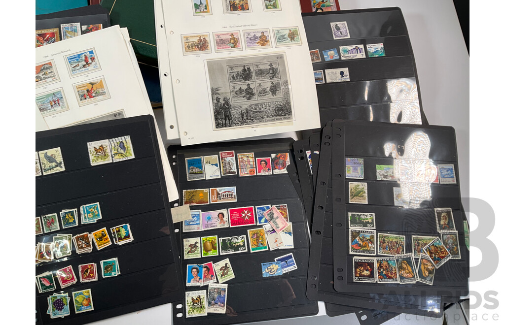 Collection of Stamp Albums Including International, New Zealand Predecimal to 1990's, 1980 Christmas Stamps From Around the World, Stanley Gibbons 2008 Stamps of the World Catalogue