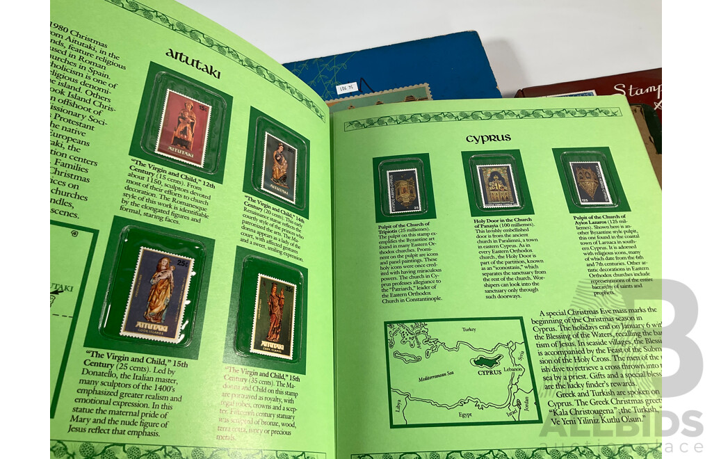 Collection of Stamp Albums Including International, New Zealand Predecimal to 1990's, 1980 Christmas Stamps From Around the World, Stanley Gibbons 2008 Stamps of the World Catalogue