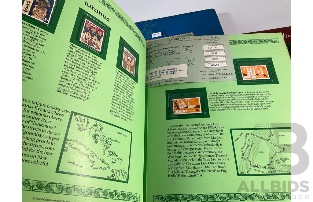 Collection of Stamp Albums Including International, New Zealand Predecimal to 1990's, 1980 Christmas Stamps From Around the World, Stanley Gibbons 2008 Stamps of the World Catalogue