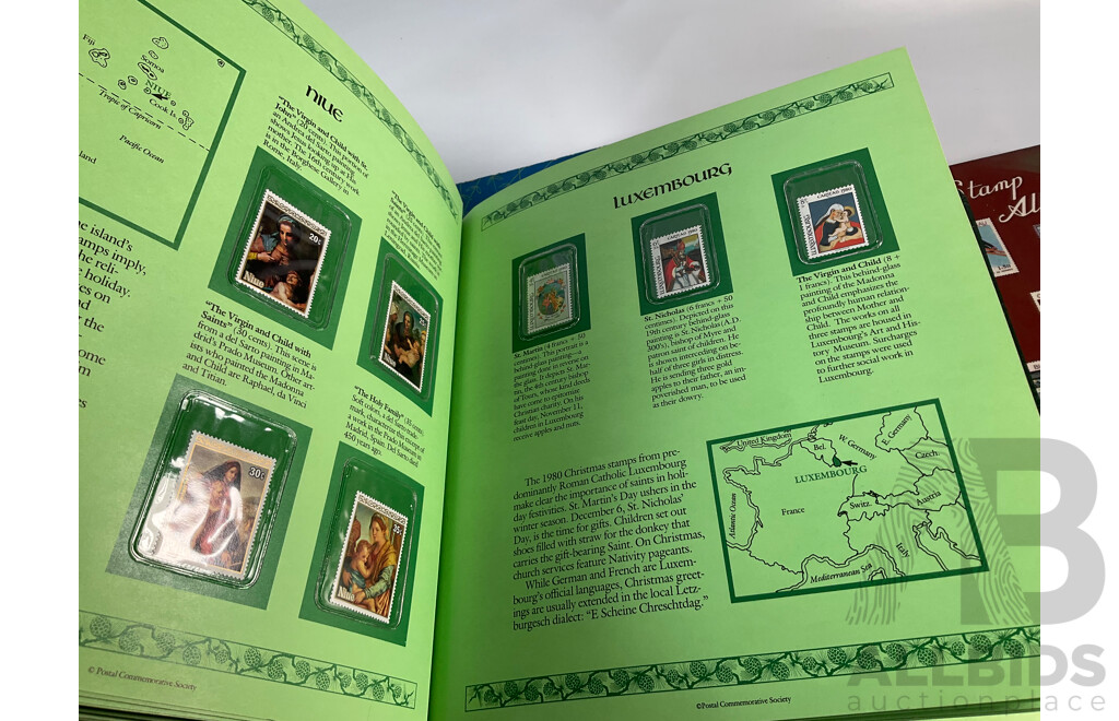 Collection of Stamp Albums Including International, New Zealand Predecimal to 1990's, 1980 Christmas Stamps From Around the World, Stanley Gibbons 2008 Stamps of the World Catalogue