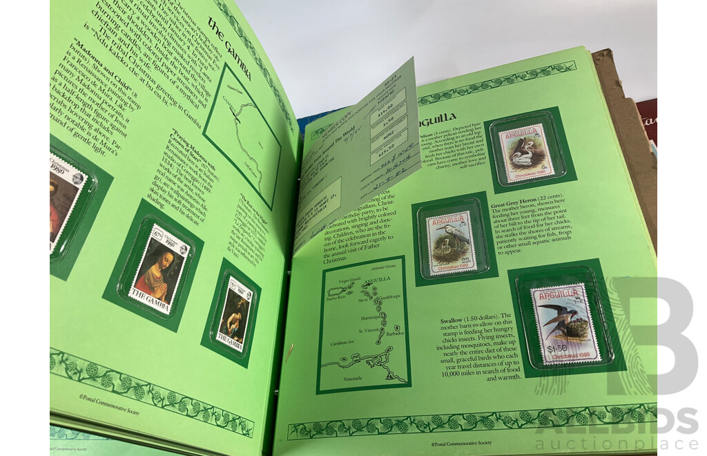 Collection of Stamp Albums Including International, New Zealand Predecimal to 1990's, 1980 Christmas Stamps From Around the World, Stanley Gibbons 2008 Stamps of the World Catalogue