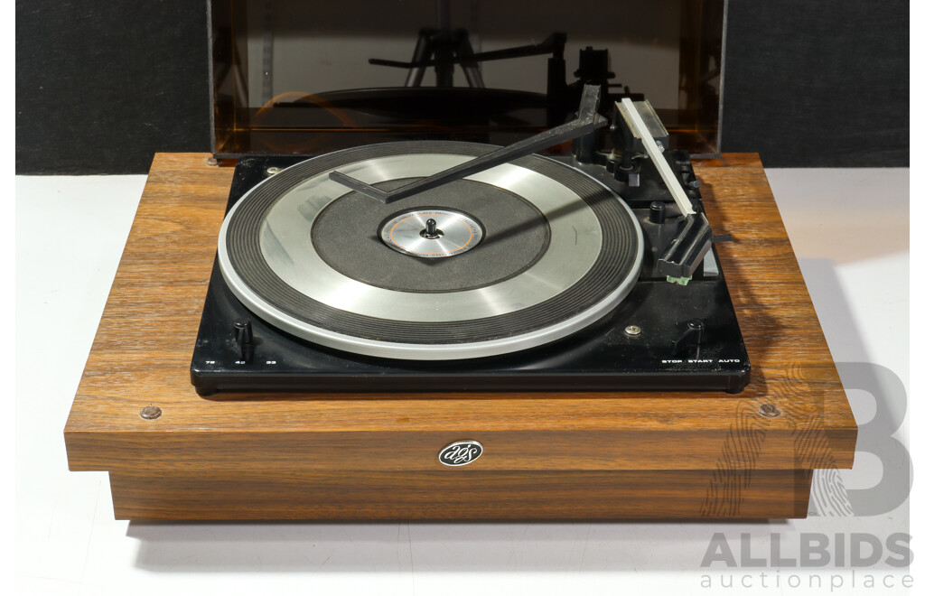 Retro English Made AGS Stereo Automatic Turntable, Solid State Stereo Tuner AJ 374, Pre Amplifier a 209 and Pair AGS 8 X 3 AIr Suspended Speakers with Crossover