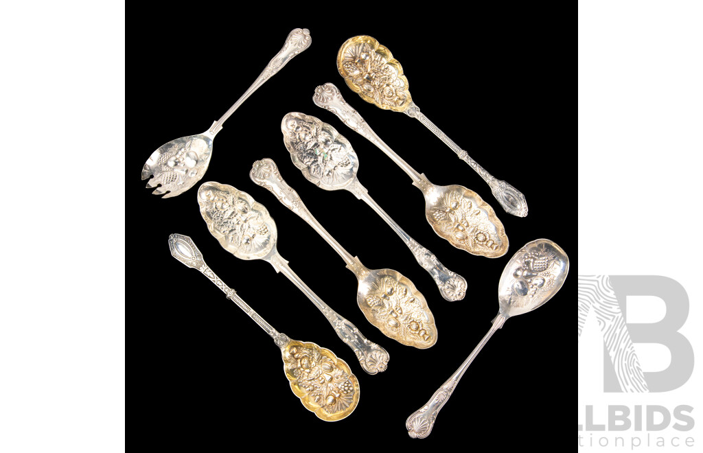 Four Sets of Two Silver Plate Berry Spoons