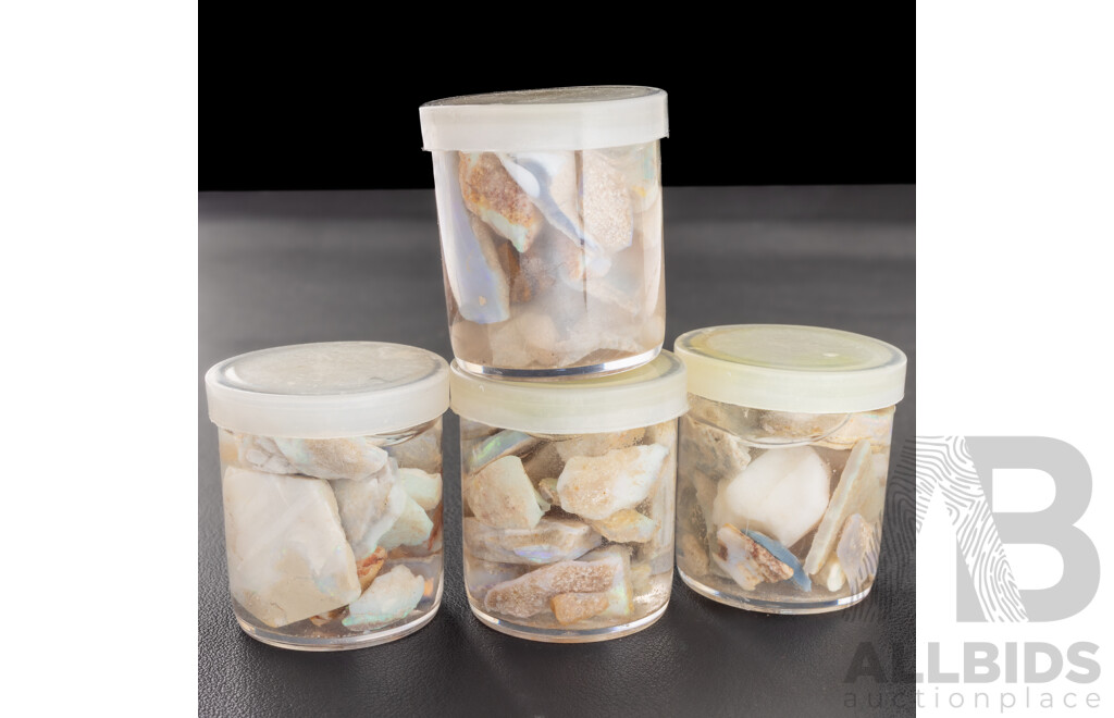 Australian Opals, Natural Rough Gems, (4) Containers with Some Good Colour